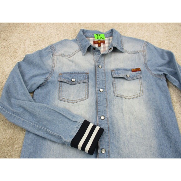 7 For All Mankind Shirt Women Medium Blue Denim Pearl Snap Button Up Top - Picture 3 of 11